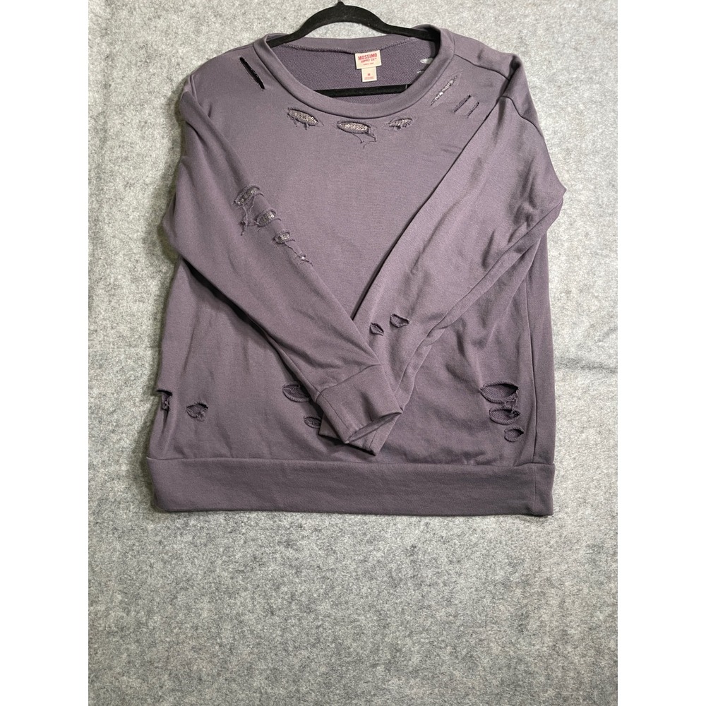 Mossimo Distressed Sequin Sweatshirt Purple Mauve Crewneck Pullover‎ Medium
